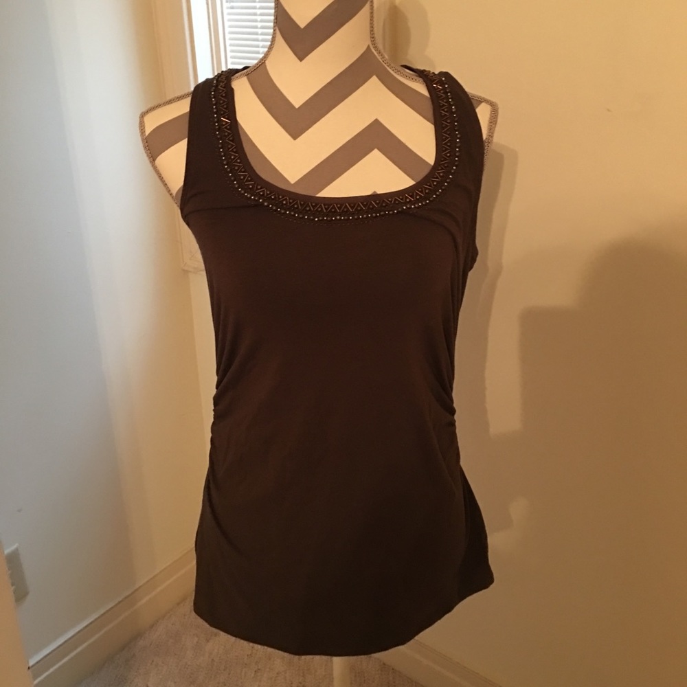 Brown beaded ruched top